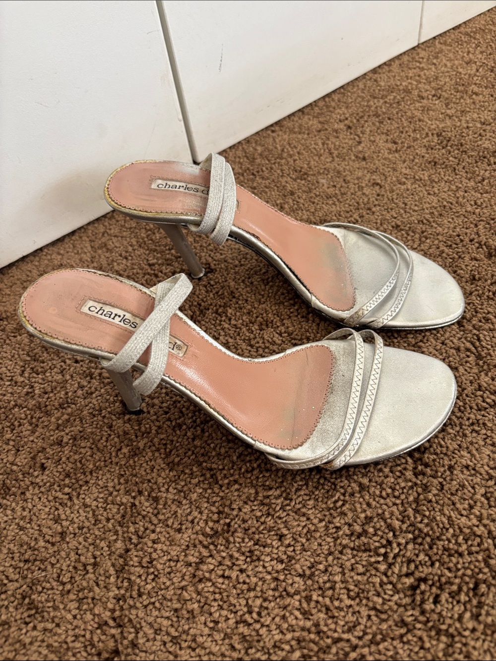 Charles David Silver Metallic Strappy Heels